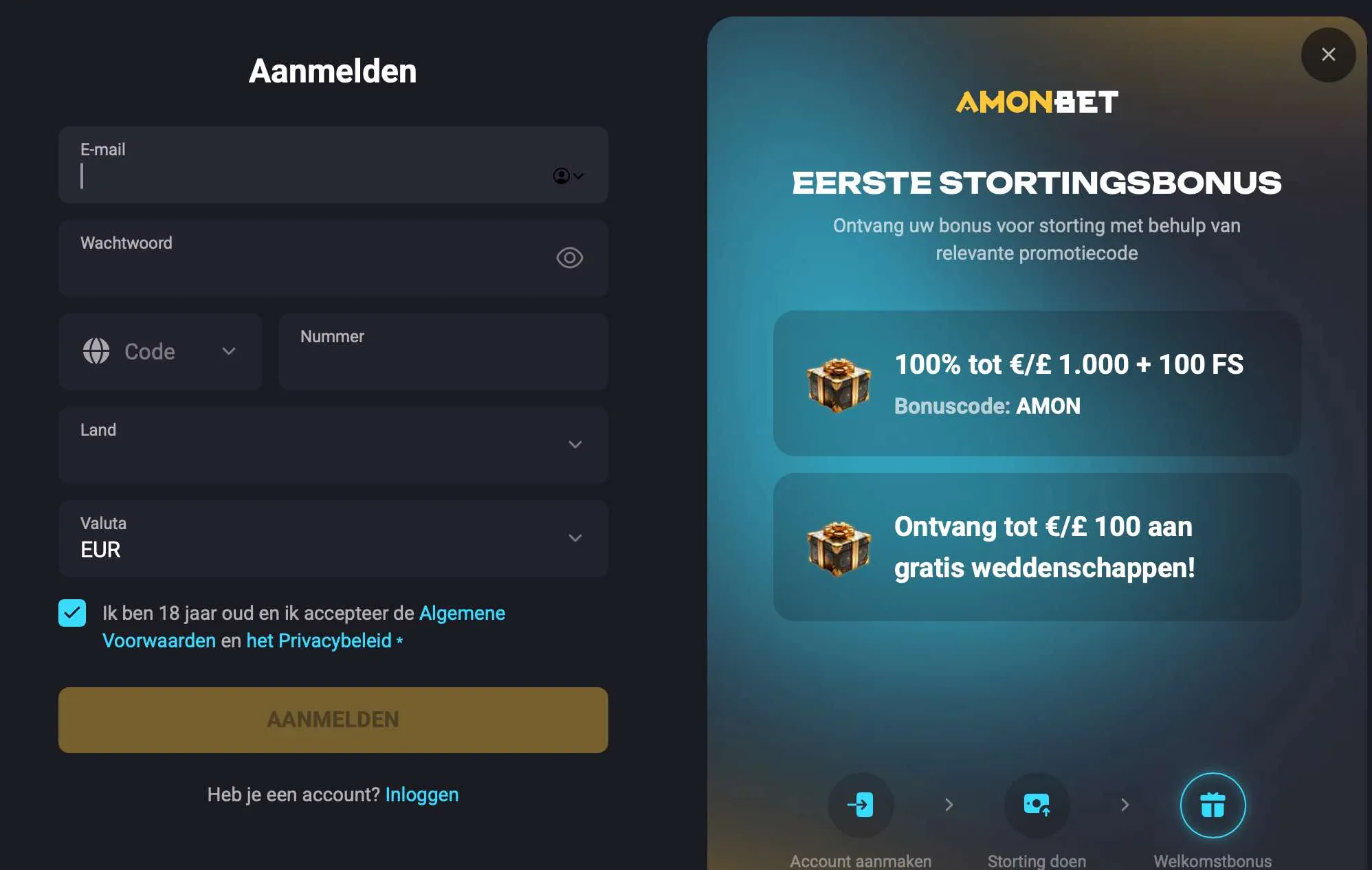 Registratie en Account Aanmaken bij Amonbet Casino